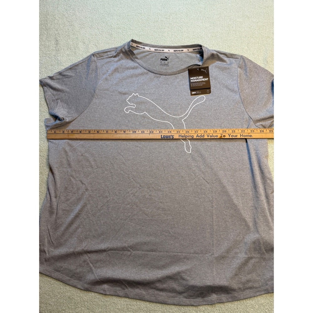 Puma DryCell Gray Graphic Logo T-Shirt Womens 3X Plus Size NWT Heather Gray